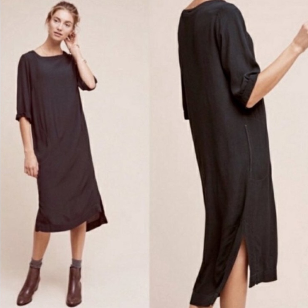 Anthropologie Holding Horses Greaca Crepe Green Dress with 3/4 Length Sleeves